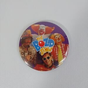 Vintage The Bozo Show Pin Button 3" Bozo Cookie Wizzo Andy 1980's Chicago WGN TV
